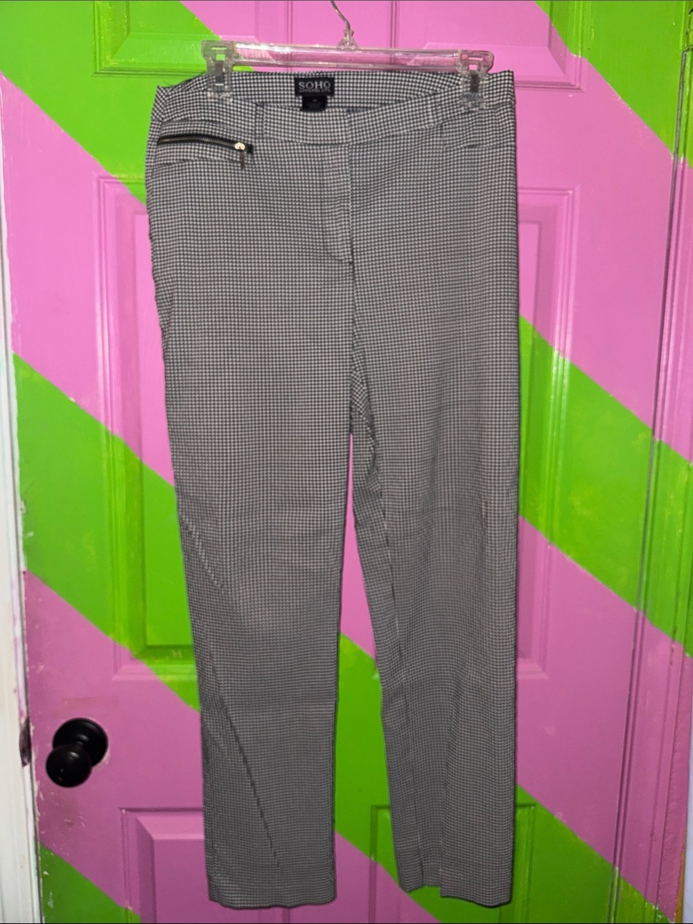 SOHO Black & White Micro Houndstooth Slim Trousers